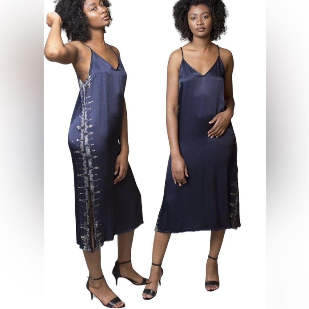 Raquel Allegra Little Slip Dress  Indigo blue  satin